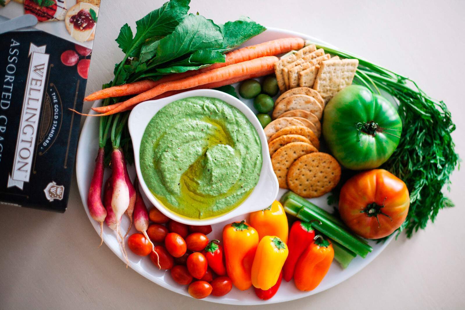 Autumn Crudité Platter with Pesto Ricotta Dip