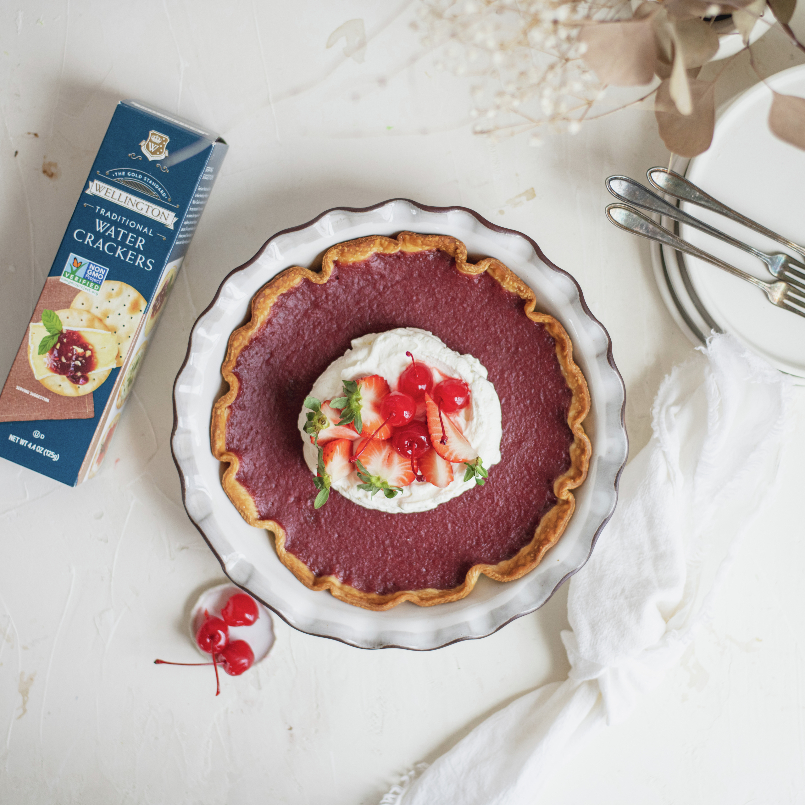 Rhubarb & Cherry Pie with Wellington Crackers Crust